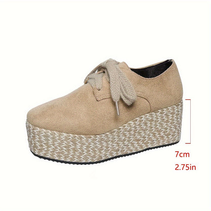 Espadrille-Plateau-Schnürschuhe mit Keilabsatz – Lässige Pumps zum Spazierengehen
