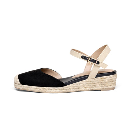 Closed Toe Espadrille Wedge Sandals with Buckle Ankle Strap
