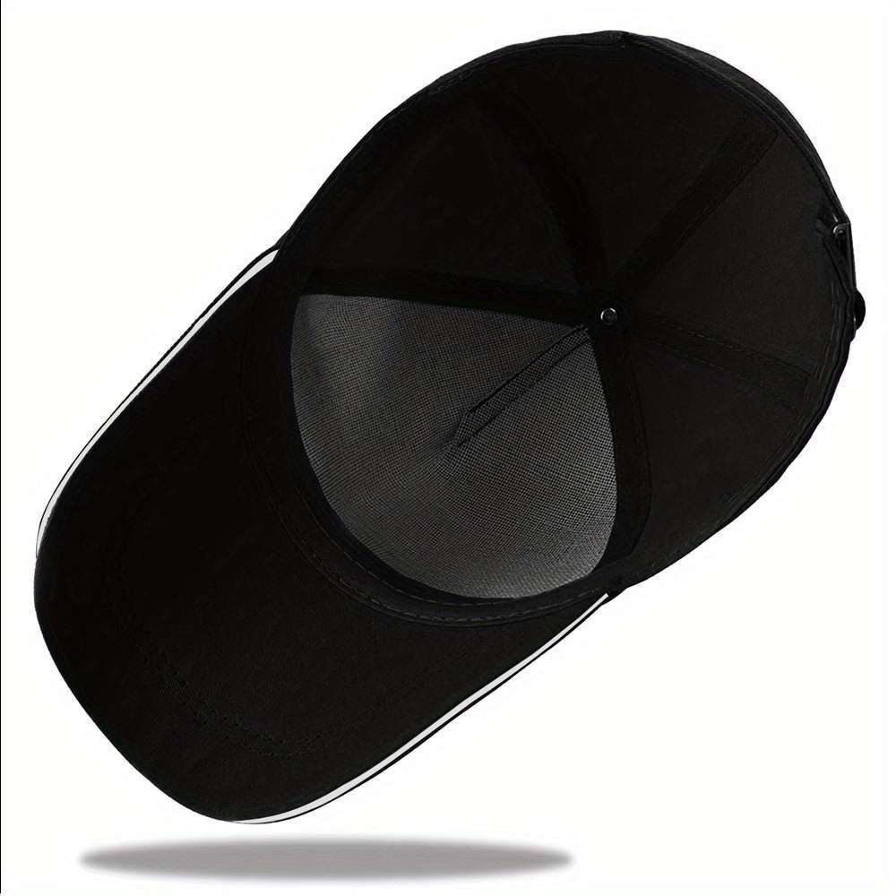 Black baseball cap with mesh back on a white background