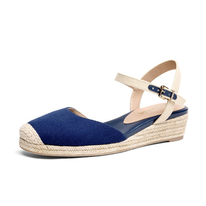 Closed Toe Espadrille Wedge Sandals with Buckle Ankle Strap