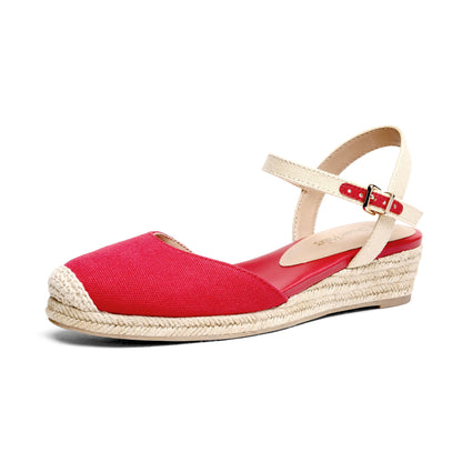 Closed Toe Espadrille Wedge Sandals with Buckle Ankle Strap