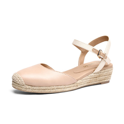 Closed Toe Espadrille Wedge Sandals with Buckle Ankle Strap