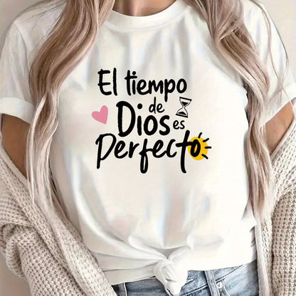 White t-shirt with Spanish text and graphics worn by a person
