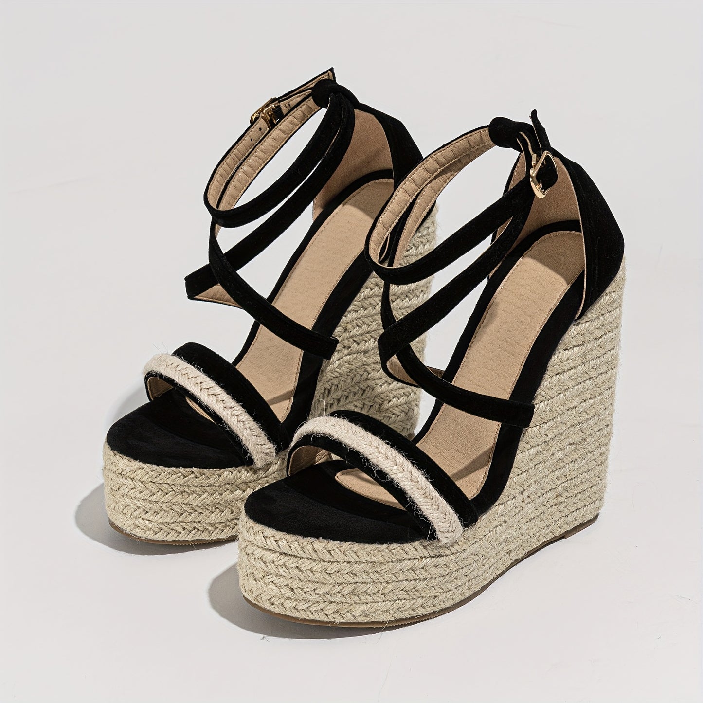 Espadrille-Plateausandalen mit gekreuzten Riemen