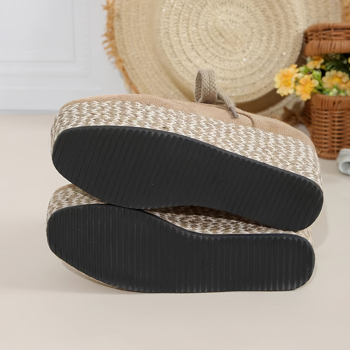 Espadrille-Plateau-Schnürschuhe mit Keilabsatz – Lässige Pumps zum Spazierengehen