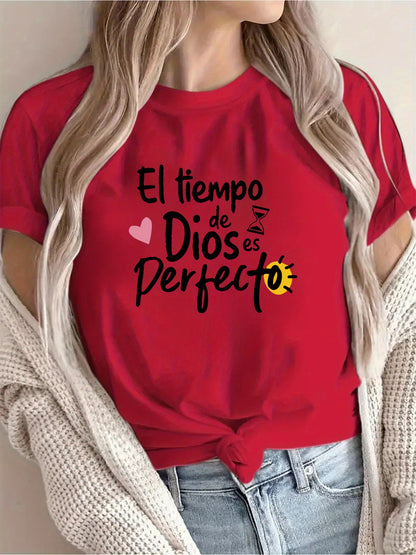Person wearing a red t-shirt with Spanish text and graphics.