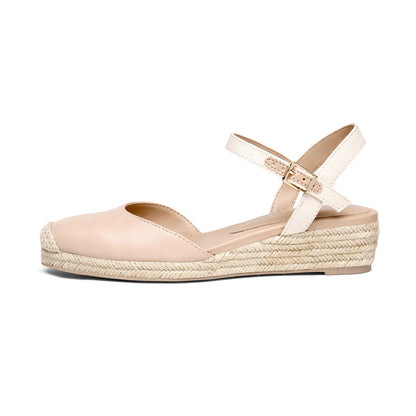 Closed Toe Espadrille Wedge Sandals with Buckle Ankle Strap