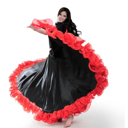 Jupe de danse flamenco rouge à pièces d'or – Jupe de spectacle espagnole