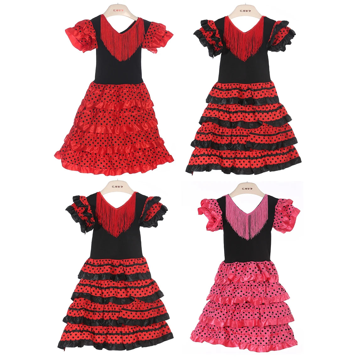 Spanisches Flamenco-Tanzkleid für Mädchen – Traditionelles gepunktetes Rüschenkostüm 