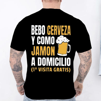 T-shirt drôle de bière espagnole pour hommes – Graphique décontracté « Bebo Cerveza y Como Jamón » 
