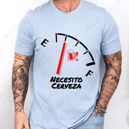 Light blue t-shirt with a graphic design and text on a white background