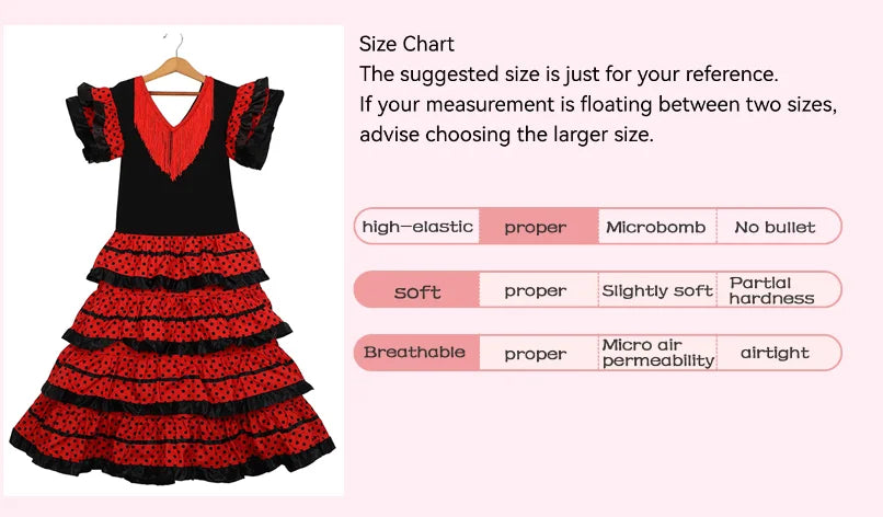 Spanisches Flamenco-Tanzkleid für Mädchen – Traditionelles gepunktetes Rüschenkostüm 