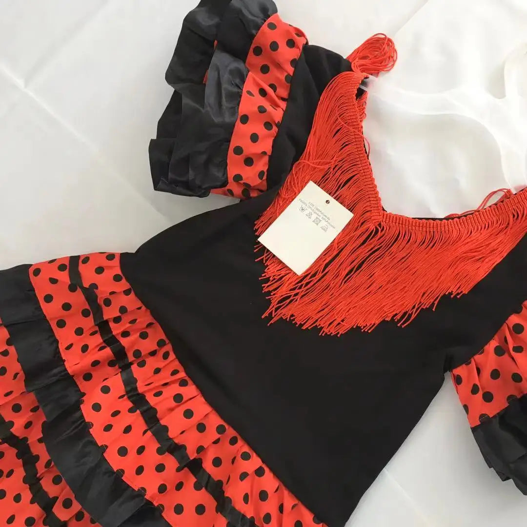 Spanisches Flamenco-Tanzkleid für Mädchen – Traditionelles gepunktetes Rüschenkostüm 