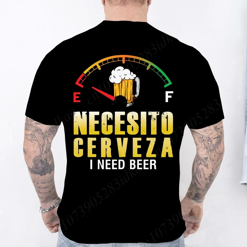 T-shirt humoristique pour homme « Necesito Cerveza » – T-shirt décontracté avec motif de bière espagnole 