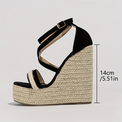 Espadrille-Plateausandalen mit gekreuzten Riemen