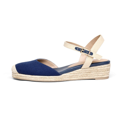 Closed Toe Espadrille Wedge Sandals with Buckle Ankle Strap