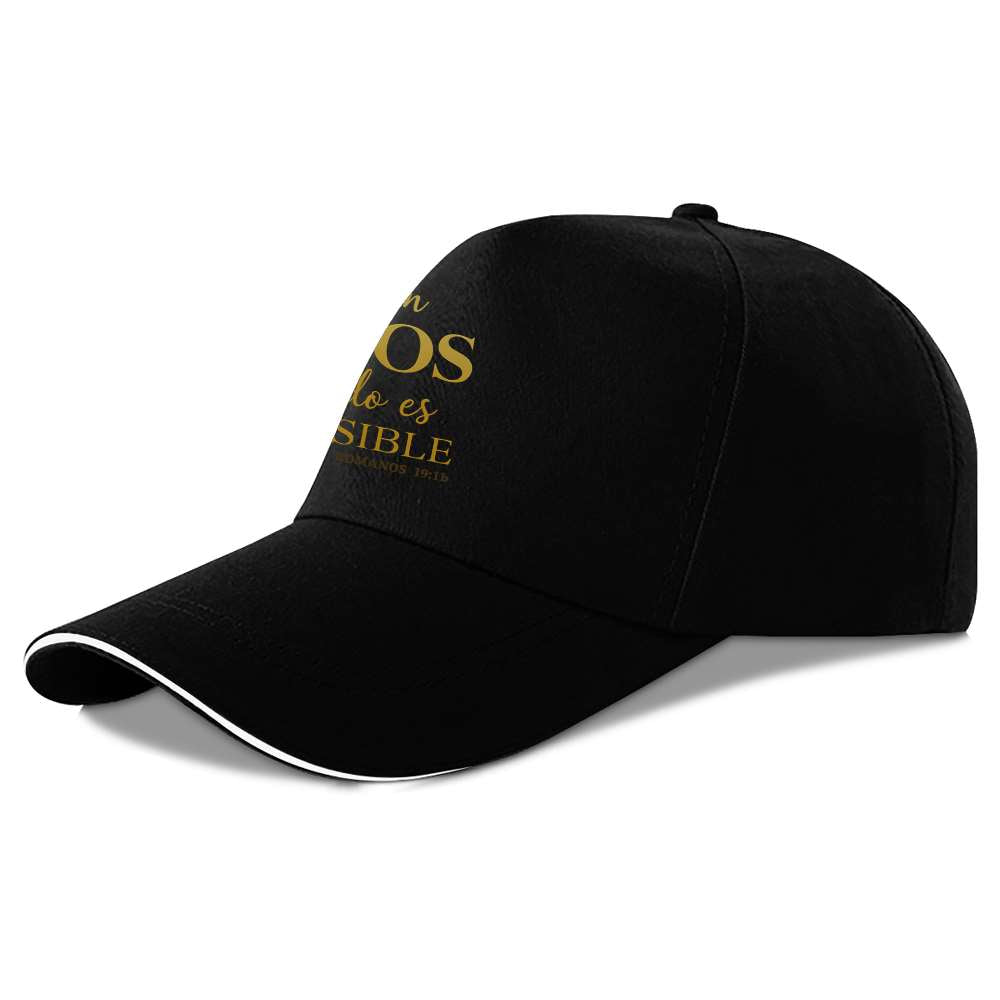 Black cap with gold text on a white background