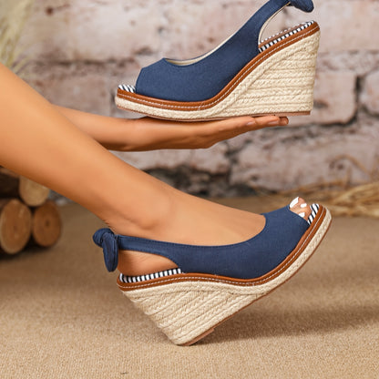 Espadrilles compensées à plateforme avec nœud papillon – Sandales à enfiler et bout ouvert