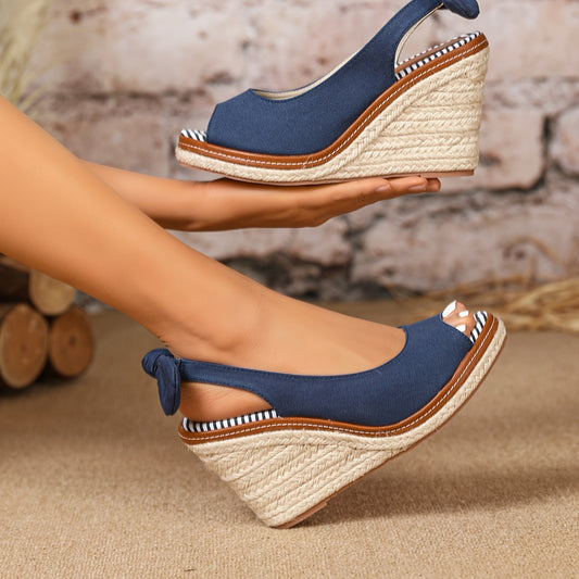 Bowknot Espadrille Platform Wedge Sandals – Slip-On Peep Toe