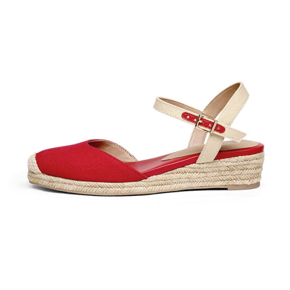 Closed Toe Espadrille Wedge Sandals with Buckle Ankle Strap
