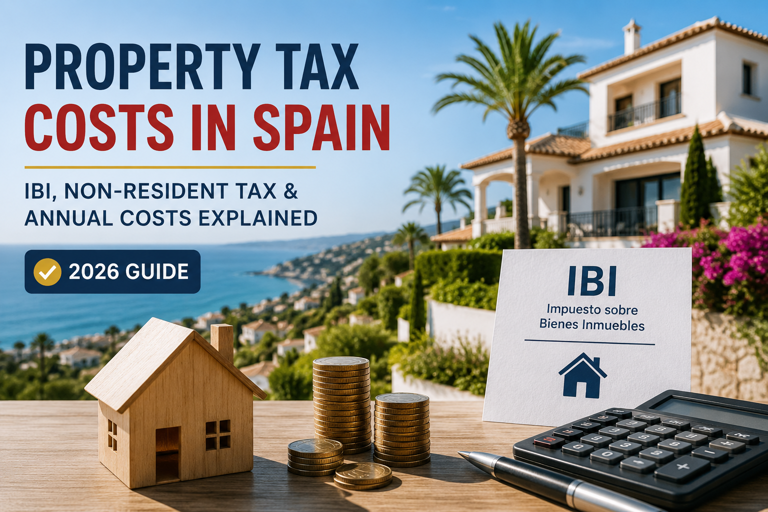 Property tax costs in Spain with IBI tax, calculator and luxury villa on the Costa del Sol