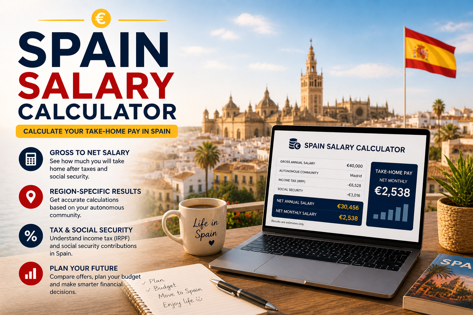 Spain salary calculator net income IRPF social security take home pay Spain