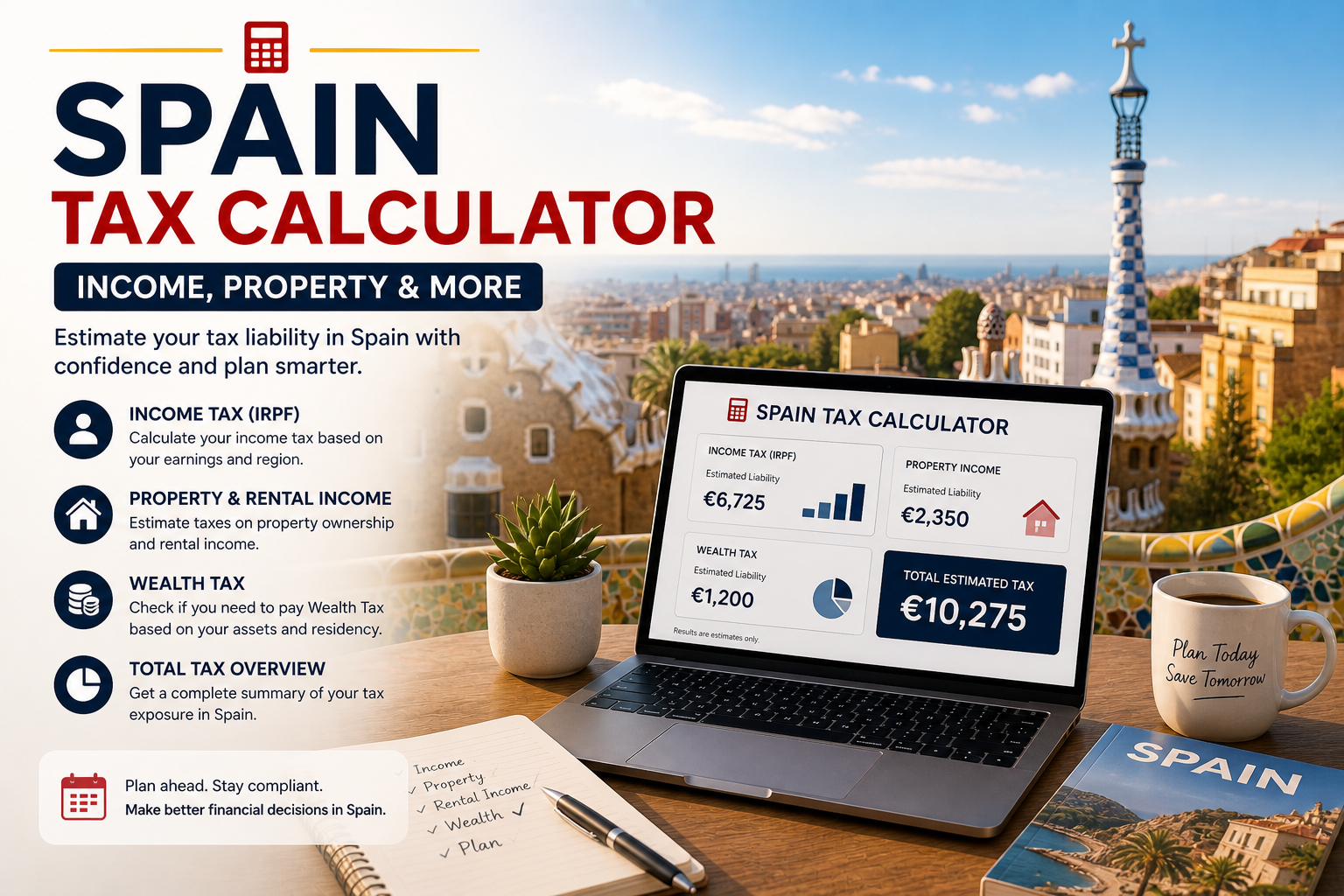 Spain tax calculator income property wealth tax IRPF Spain taxes example