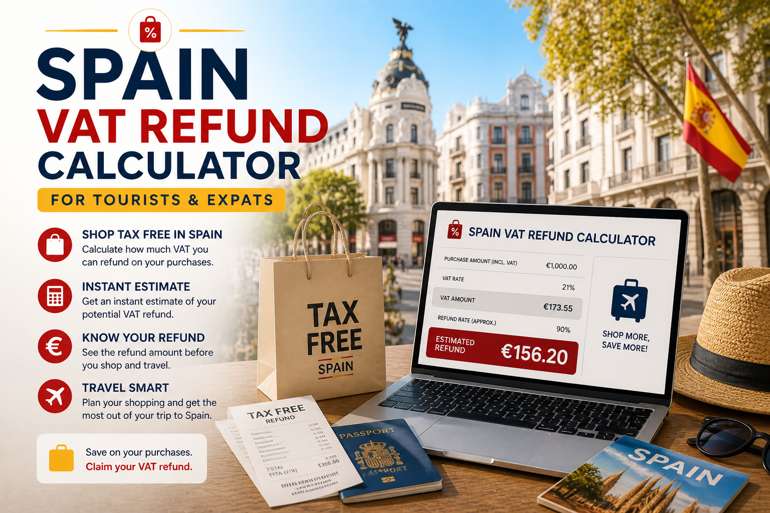 Spain VAT refund calculator tax free shopping tourists expats VAT Spain