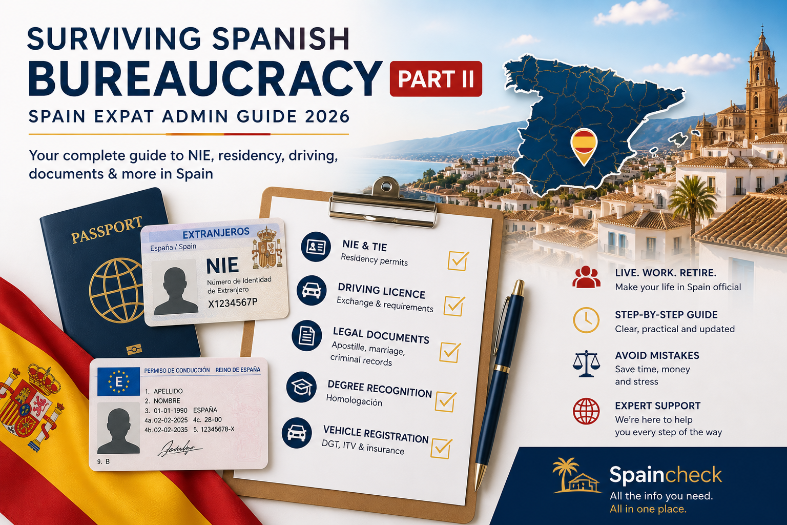 Spain bureaucracy guide 2026 NIE TIE residency documents driving license expat Spain