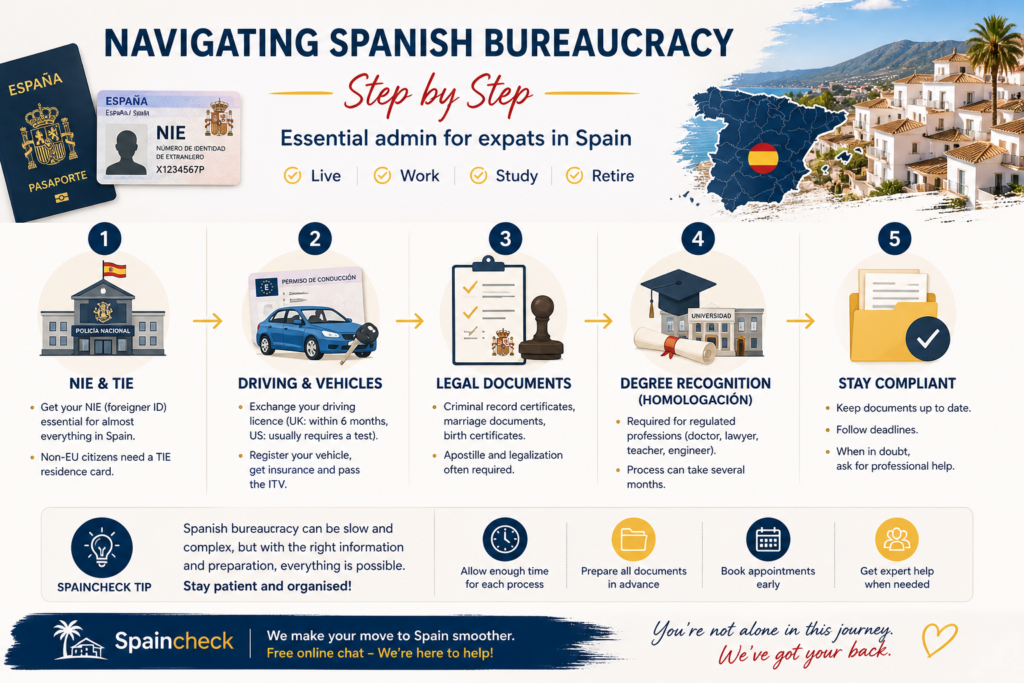 Spain bureaucracy steps NIE TIE driving license legal documents expat guide Spain