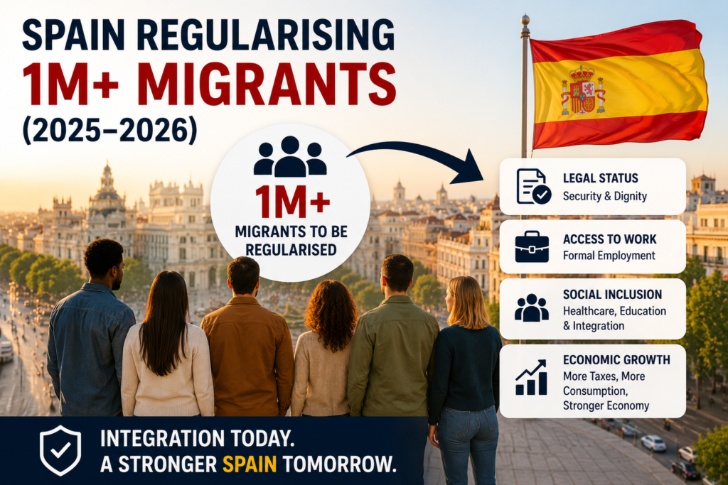 Spain regularising 1 million migrants 2025 2026 immigration reform economic impact expats Spain