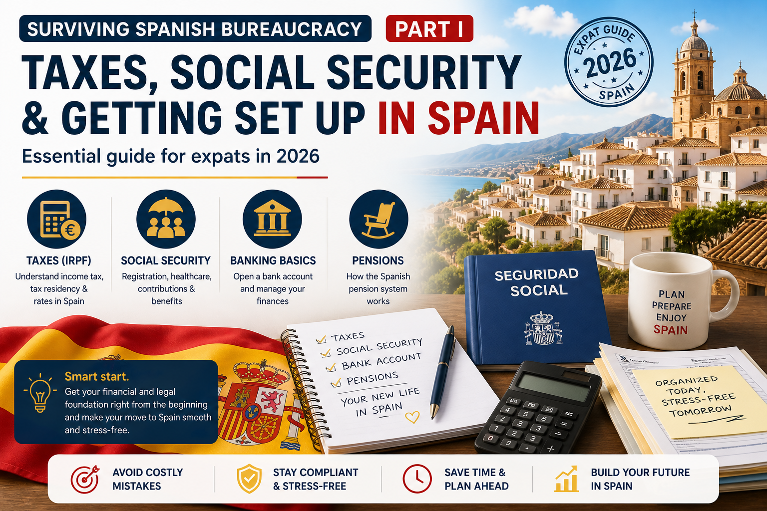 Spain tax social security guide 2026 expats banking pensions setup Spain